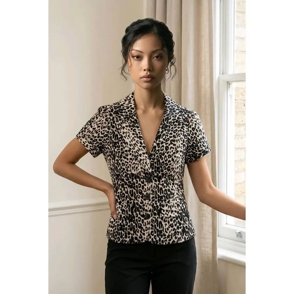 🔸️Forever 21 Leopard Print Fitted Short Sleeve Blazer Medium